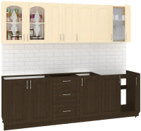 Кухонный гарнитур Кортекс-мебель Корнелия Ретро 2.5м без столешницы (венге светлый/венге) - 