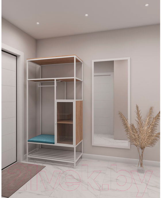 Стеллаж Hype Mebel Босс 100x200 (черный/дуб галифакс натуральный/велюр серый) — фото 4