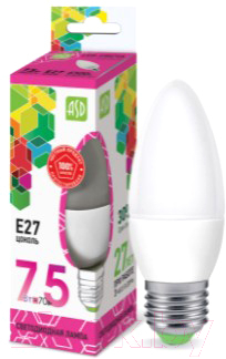 

Лампа ASD, LED Свеча Standard 7.5Вт 230В Е27 6500К 675Лм