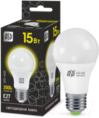 Лампа ASD LED A60 Black 15Вт 230В Е27 3000К 1350Лм