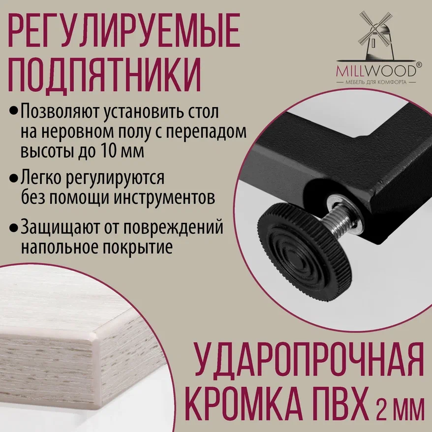 Барный стол Millwood Сидней 2 Л 120x60x105 (дуб белый Craft/металл черный)