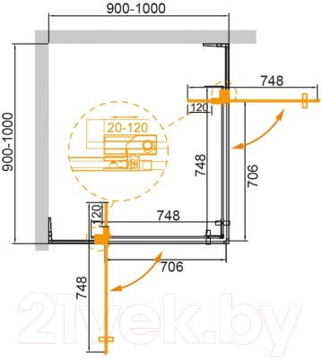 Душевой уголок Cezares SLIDER-A-2-90/100-GRIGIO-NERO