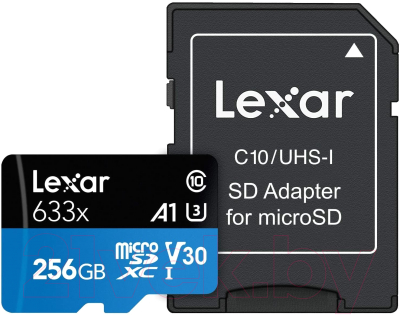 

Карта памяти Lexar, 633x microSDXC High-Performance UHS-I 256GB (LSDMI256BB633A)