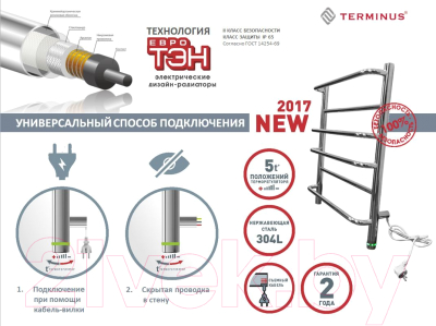 Полотенцесушитель электрический Terminus Евромикс П8 500x796