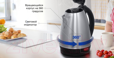 Изображение товара Электрочайник Hyundai HYK-S1030 (серебристый матовый/черный)