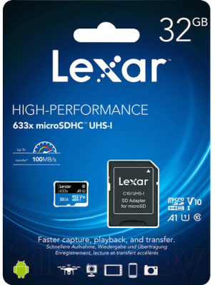 Карта памяти Lexar High-Performance 633x microSDHC 32GB UHS-I (LSDMI32GBB633A)
