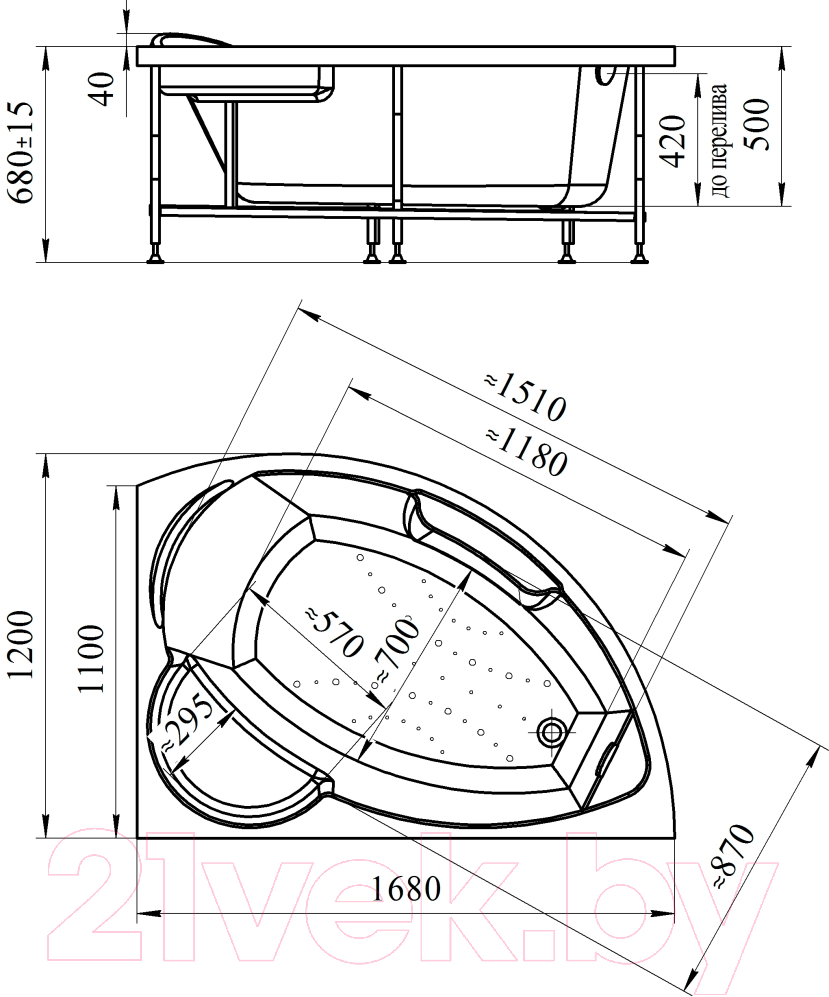 Ванна акриловая Vannesa Алари 168x120 L / 2-77-2-1-0-218 (с гидромассажем Актив хром)