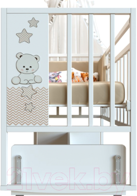 Детская кроватка VDK Mini Loft 3D Star and Bear поперечный маятник (Bianco)