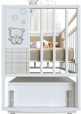 Детская кроватка VDK Mini Loft 3D Funny Bear маятник с ящиком (Bianco)