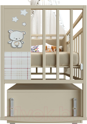 Детская кроватка VDK Mini Loft 3D Funny Bear маятник с ящиком (Milky)