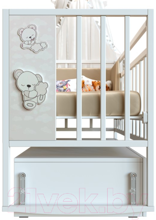 Детская кроватка VDK Mini Loft 3D Teddy маятник с ящиком