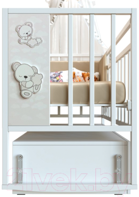 Детская кроватка VDK Mini Loft 3D Teddy маятник с ящиком (Bianco)