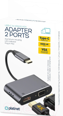 Адаптер Platinet Type-C HDMI + VGA (PMMA9832)
