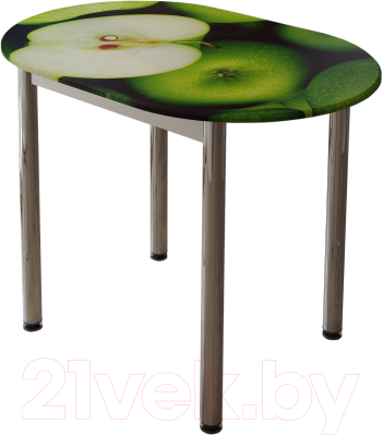 Обеденный стол BTS Зеленое яблоко (с принтом белый/хром)