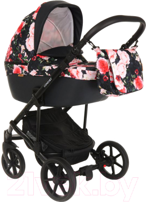 Детская универсальная коляска Pituso Confort Plus 2 в 1 (цветы/кожа темный графит)
