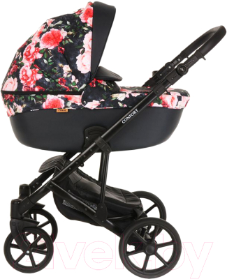 Детская универсальная коляска Pituso Confort Plus 2 в 1 (цветы/кожа темный графит)