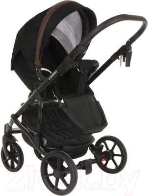 Детская универсальная коляска Pituso Confort Plus 2 в 1 (черный/кожа темный шоколад)