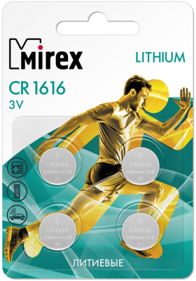 Комплект батареек Mirex CR1616 3V / 23702-CR1616-E4 (4шт)