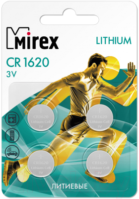 Комплект батареек Mirex CR1620 3V / 23702-CR1620-E4 (4шт)