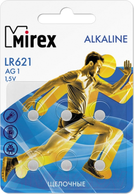 Комплект батареек Mirex AG1/LR621 1.5V / 23702-LR621-E6 (6шт)