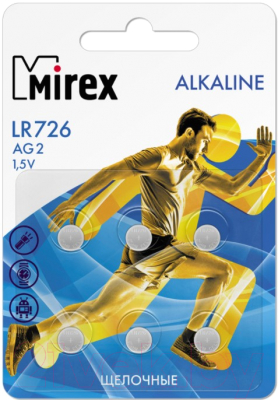 Комплект батареек Mirex AG2/LR726 1.5V / 23702-LR726-E6 (6шт)