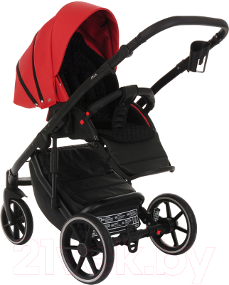 Детская универсальная коляска Pituso Bella 2 в 1 (кожа красный/рама черный/гель колеса)