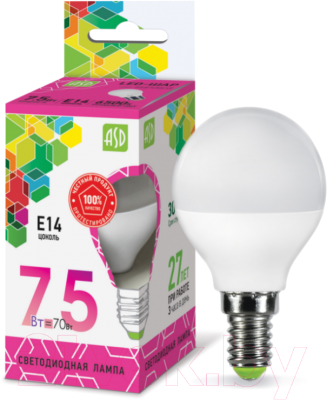 Изображение товара Лампа ASD LED Шар Standard 7.5Вт 230В Е14 6500К 675Лм
