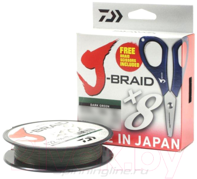 

Леска плетеная Daiwa, Зеленый, J-Braid X8E-W/SC 0.20мм 150м + ножницы / 40002955