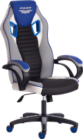 Кресло геймерское Tetchair Pilot кожзам/ткань (черный перфорированный/светло-серый/синий) - 