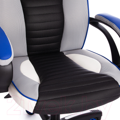 Кресло геймерское Tetchair Pilot кожзам/ткань (черный перфорированный/светло-серый/синий)