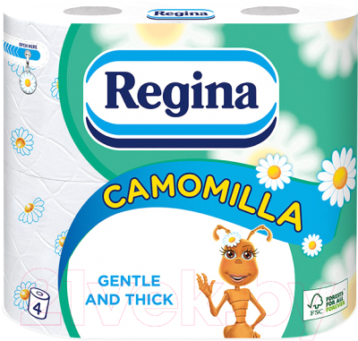 

Туалетная бумага Regina, Белый;с цветным рисунком, Camomilla