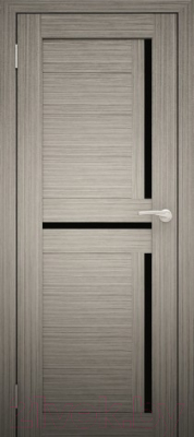 Дверь межкомнатная Юни Амати 18 40x200 (дуб дымчатый/стекло черное)