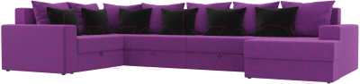 Диван П-образный Mebelico Мэдисон-П 93 левый / 106863 (микровельвет, фиолетовый/фиолетовый/черный)