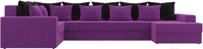 Диван П-образный Mebelico Мэдисон-П 93 левый / 28907 (микровельвет, фиолетовый/черный/фиолетовый)