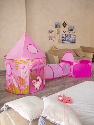 Детская игровая палатка Фея Порядка Домик Белоснежки с манежем / CT-300 (розовый)