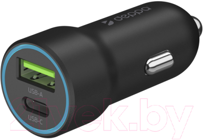 Зарядное устройство автомобильное Deppa USB A + USB-C PD QC 3.0 20W / 11298 (черный)