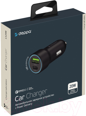 Зарядное устройство автомобильное Deppa USB A + USB-C PD QC 3.0 20W / 11298 (черный)