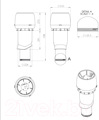 Выход вентиляционный на крышу Vilpe 160/ИЗ/500 RR750 / 741699 (кирпичный)