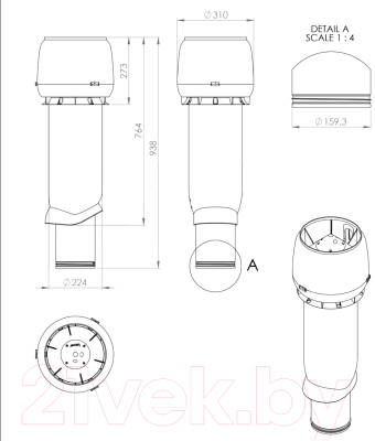 Выход вентиляционный на крышу Vilpe 160/ИЗ/700 RR32 / 741684 (коричневый)