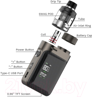 Электронный парогенератор Vaporesso Swag PX80 80W (4мл, черный)