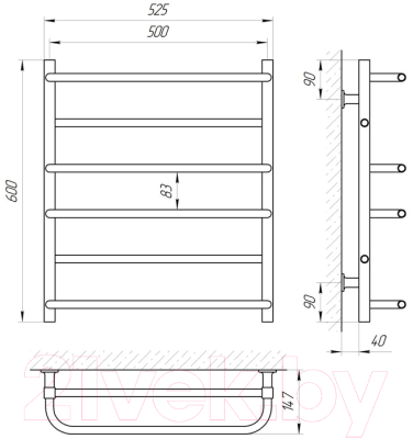 Полотенцесушитель электрический Laris Зебра Комфорт ЧК П6 500x600 (правый)