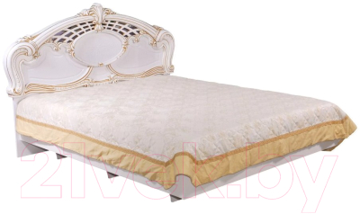 Двуспальная кровать Мебель-КМК Розалия 3 0645.6-02 (белый/белый жемчуг/патина золото)