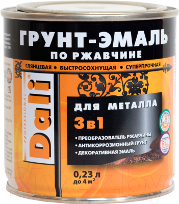 Грунт-эмаль DALI По ржавчине 3 в 1 (230мл, зеленый мох)