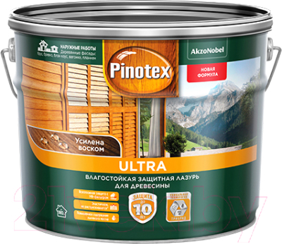 Лазурь для древесины Pinotex Ultra 5353809 (9л, белый)