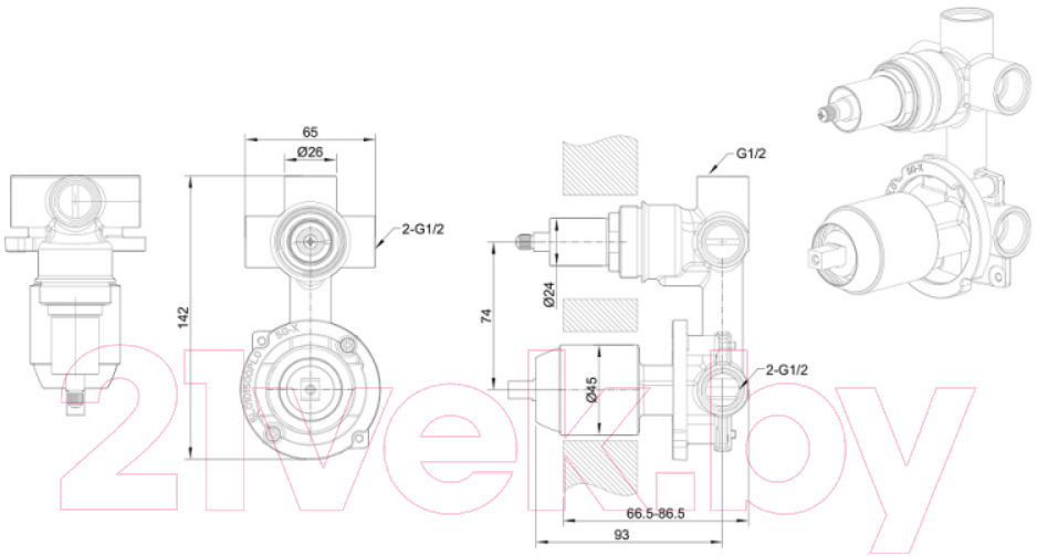 Встраиваемый механизм смесителя Bravat D969CP-B-ENG