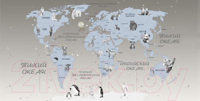 Фотообои листовые Citydecor Карта мира на русском 5 (500x254)