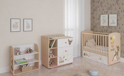 Стеллаж Polini Kids Disney Baby 810 Бэмби / 0002332.53 (белый/дуб)