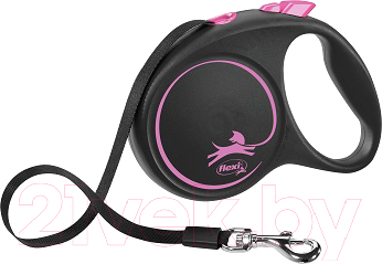 Поводок-рулетка Flexi Black Design ремень / 33913 (S, розовый)