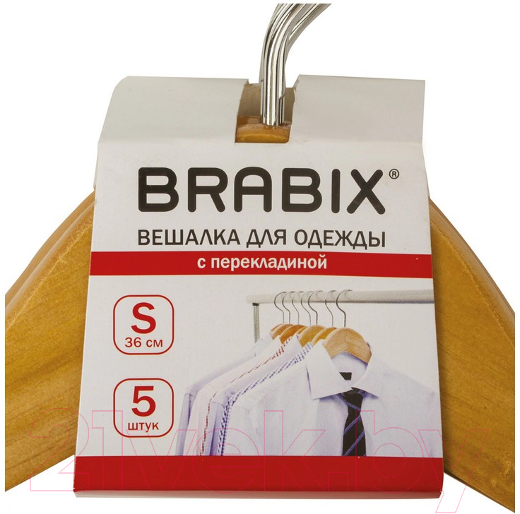 Набор деревянных вешалок-плечиков Brabix Стандарт р.36-40 / 601160 (5шт, сосна) — фото 4