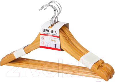 Набор деревянных вешалок-плечиков Brabix Стандарт р.36-40 / 601160 (5шт, сосна)